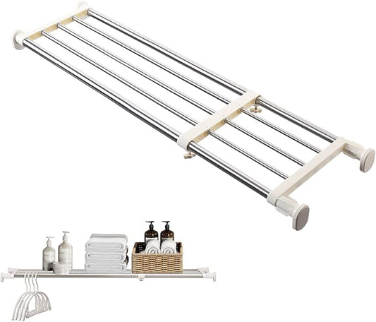 BAOYOUNI Tension Shelf Adjustable Closet Rod Space Saving Wardrobe Clothes Dividers Ivory, 33.07-46.26 Inches