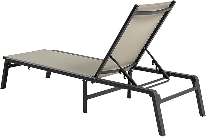 VEVOR Outdoor Chaise Lounge Chair Set of 2, 400 lbs Weight Capacity, Foldable Sun Tanning Chair, 5 Adjustable Positions, Easy Assembly, Aluminum Pool Recliner Lounge Chairs, for Beach Yard Patio