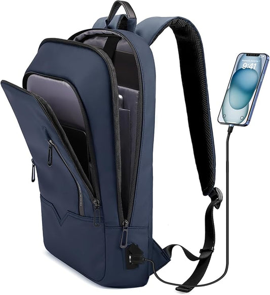 hk Backpack for Men Business Slim Backpack with USB Charger Computer Lightweight Anti-theft Travel (Dark Blue, 17.3 Inch)