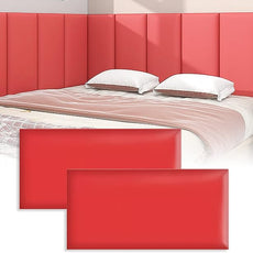 3D Anti-Collision Wall Padding, Peel & Stick Upholstered Panels, Queen Headboard, Playroom Decorative Protection, Pack of 2 Panels - 23.6' X 11.8' (Red)