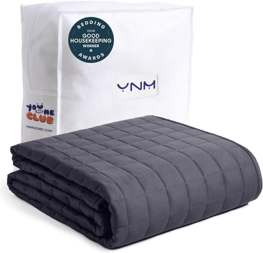YnM 15lbs Weighted Blanket for Adults, Heavy Bed Throw Blanket with Cooling Glass Beads for All Season Use, Ideal for ~140lbs (48x72 Inches, Twin/Full, Dark Grey)