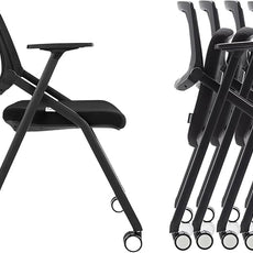 10 Pack Stackable Conference Room Chairs with Wheels and Paddle, Ergonomic Mesh Back and Arms for Meeting, Conference, Reception, Training Room & Home Office Desk Folding Chairs, Black
