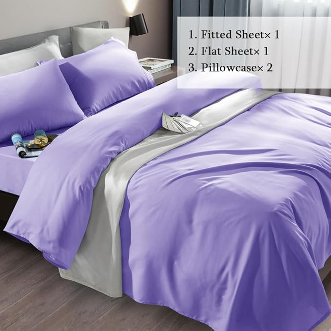 SONORO KATE Bed Sheet Set Super Soft Microfiber 1800 Thread Count Luxury Egyptian Sheets Fit 18-24 Inch Deep Pocket Mattress Wrinkle-6 Piece (Lavender, Twin XL)