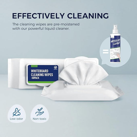 LOUKIN Dry Erase Wipes, Whiteboard Cleaning Wipes, Non-Toxic Cleaning Wipes for Whiteboard, 50 Wipes Per Pack