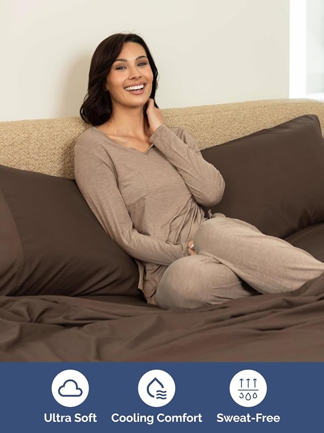 Extra Deep Pocket Full Sheets - 4 Piece Breathable & Cooling Bed Sheets - Hotel Luxury Bed Sheet Set - Soft, Wrinkle Free & Comfy - Easily Fits Extra Deep Mattresses - Deep Pocket Brown Sheets Set