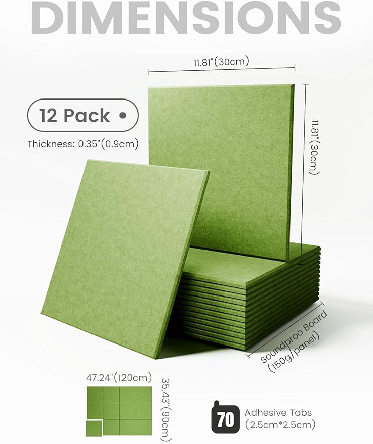 Large Felt Bulletin Board 48" x 36" Cork Board Alternative-12 Pack with 70 Safe Removable Adhesive Tabs, Cork Boards for Walls Cork Board for Home Office Classroom Pin Board -Kelly Green
