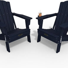 Adirondack Chair Set of 2, Folding All-Weather Outdoor HDPE Patio Chair with Cup Holder, Navy Blue