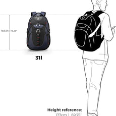Swissdigital Design Laptop Backpack with USB Charging Port, Travel Backpack Fits 15.6 inches Computer, 31L College School Backpack for Men, Blue/Black | SD803-12