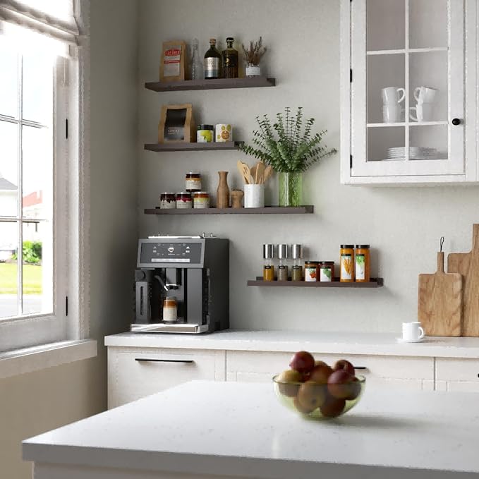 23.6 Inch Long Floating Shelves - 2 Set Farmhouse Wall Shelf for Bedroom, Nursery Book Shelf with Lip, Picture Ledge Shelf for Wall Decor Living Room Bathroom Kitchen - Walnut