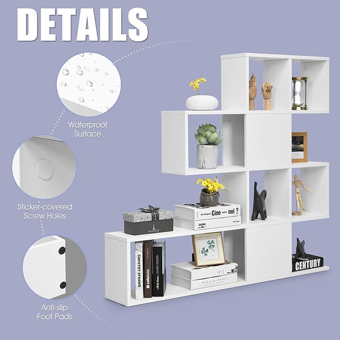 Tangkula 8 Cubes Bookshelf, Modern Ladder Corner Bookcase, 8-Cube Open Stepped Storage Bookcase, 5-Tier Display Shelf for Home Office, 47 x 8 x 43 Inch, Living Room Divider Bookshelf