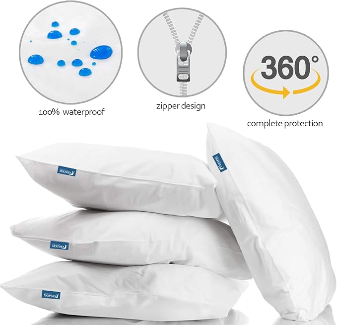 King Pillow Protector Waterproof with Zipper 4 Pack, 20x36 inch King Size Pillow Protector, Pillow Covers Encasement Pillow Case White