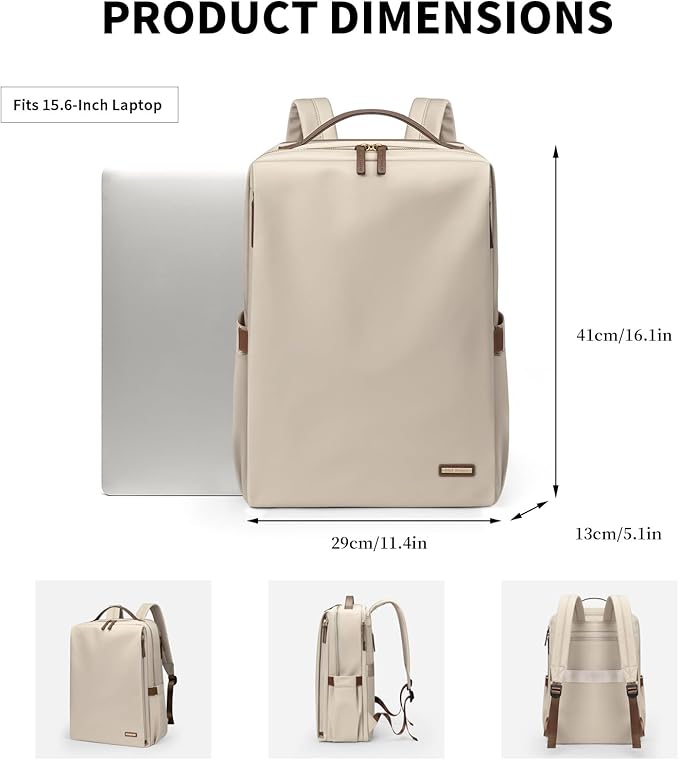 GOLF SUPAGS Stylish Laptop Backpack for Women Airline Approved Perfect for Work College and Travel Multi-Functional Casual Daypack Fits 15.6 Inch Notebook (Apricot)