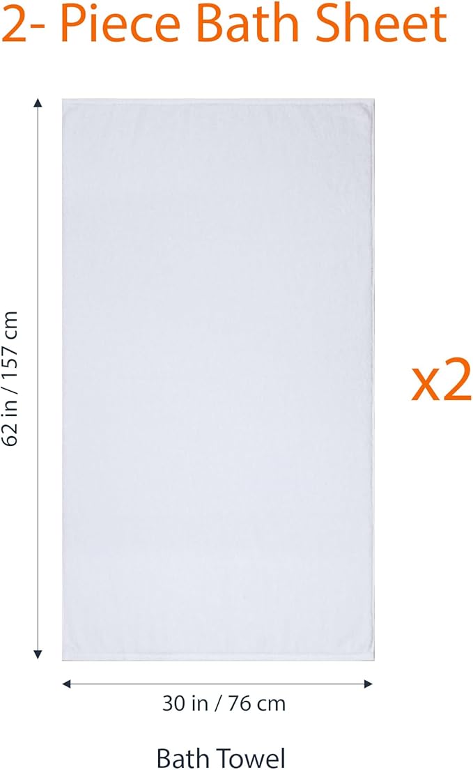 Amazon basics 2 piece Lightweight quick-dry oversize bath towel, 100% cotton, White, 62" x 30"