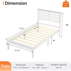 VINGLI Solid Wood Twin Bed Frame with LED Lights & USB Charging Station Single Platform Panel Bed with 40 Inches Tall Headboard for Kids,No Box Spring Needed,White