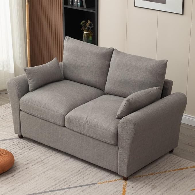 Panana Modern 2 and 3 Seats Loveseat Sofa Couch with Storage, Small Love Seat Couches for Living Room, Bedroom, Apartment, Office (Light Gray Linen Fabric, Sock Arm - 2 Seater)