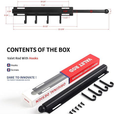 12 inch Valet Rod for Closets Pull Out Closet Valet Rod Slide Out Black Pull Out Clothes Hanger With 4 Hooks