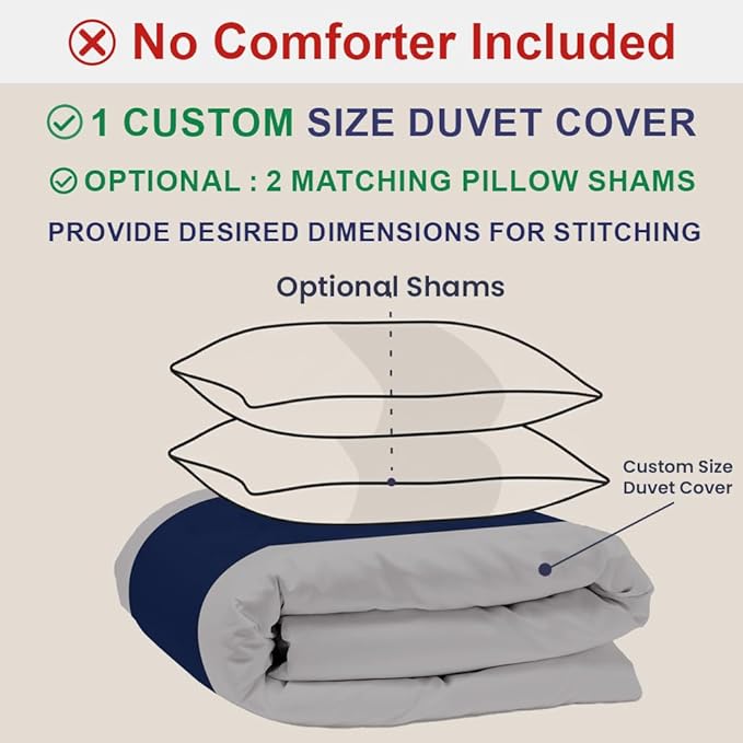 Kotton Culture Custom Duvet Cover -100% Egyptian Cotton Sateen 600 Thread Count Soft Breathable Durable Customizable Comforter Cover(Desired Dimensions)- Zipper Closure & 7 Internal Ties-Dashing Blue