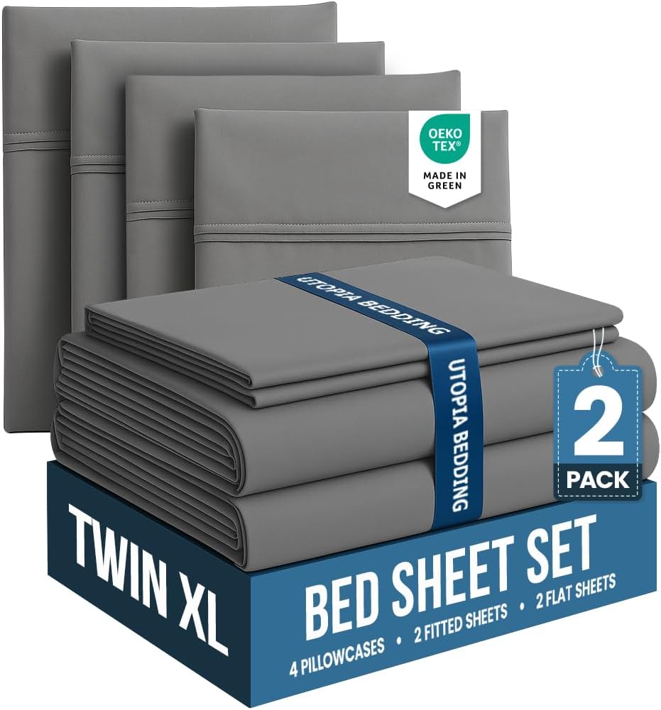 Utopia Bedding Queen Size Sheet Set – 4 Piece Bed Sheets, Soft and Breathable Microfiber, Includes 1 Fitted Sheet, 1 Flat Sheet and 2 Pillowcases – Oeko Tex (Grey) Dormly