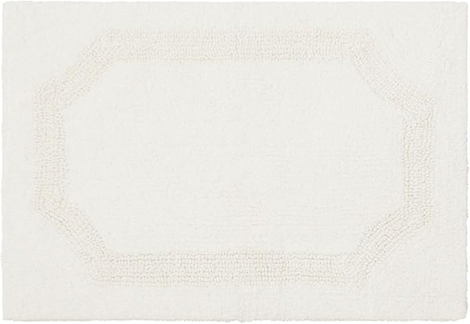 Laura Ashley - Reversible Cotton Bath Mat, Premium Bathroom Décor, Machine Washable Bathroom Rug, Highly Absorbent, 17"x24", White