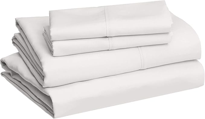 Amazon Basics Lightweight Super Soft, Wrinkle-Free, Breathable Microfiber 4 Piece Bed Sheet Set with 14-Inch Deep Pockets, King, Cream, Solid AmazonBasics