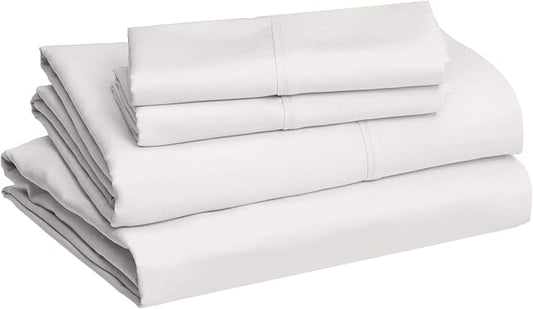 Amazon Basics Lightweight Super Soft, Wrinkle-Free, Breathable Microfiber 4 Piece Bed Sheet Set with 14-Inch Deep Pockets, King, Cream, Solid AmazonBasics