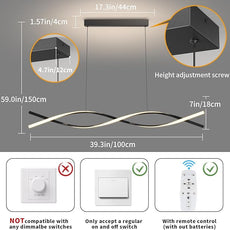 Modern LED Pendant Lights, 39in Chandelier Dimmable with Remote Control 3000k-6000K Adjustable Color Temperature, Aluminum Island Lighting Lamp Fixture for Kitchen, Dining Room, Billiard Room