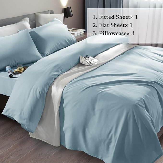 SONORO KATE Bed Sheet Set Super Soft Microfiber 1800 Thread Count Luxury Egyptian Sheets Fit 18-24 Inch Deep Pocket Mattress Wrinkle-6 Piece (Spa Blue, Queen)