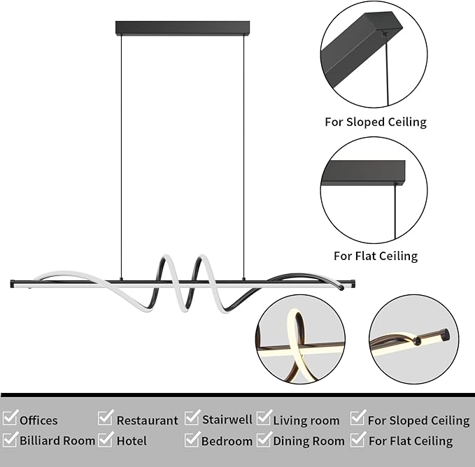 Modern LED Pendant Lights, 39in Chandelier Dimmable with Remote Control 3000k-6000K Adjustable Color Temperature, Aluminum Island Lighting Lamp Fixture for Kitchen, Dining Room, Billiard Room