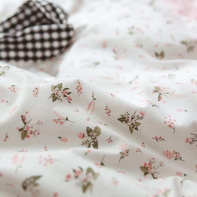 HighBuy Floral Girl Duvet Cover Twin White Pink Flower Coquette Bedding Set with Zipper Closure Soft Cotton Bedding Comforter Cover Aesthetic 3 Pieces for Kids Bedroom Collection 4 Corner Ties