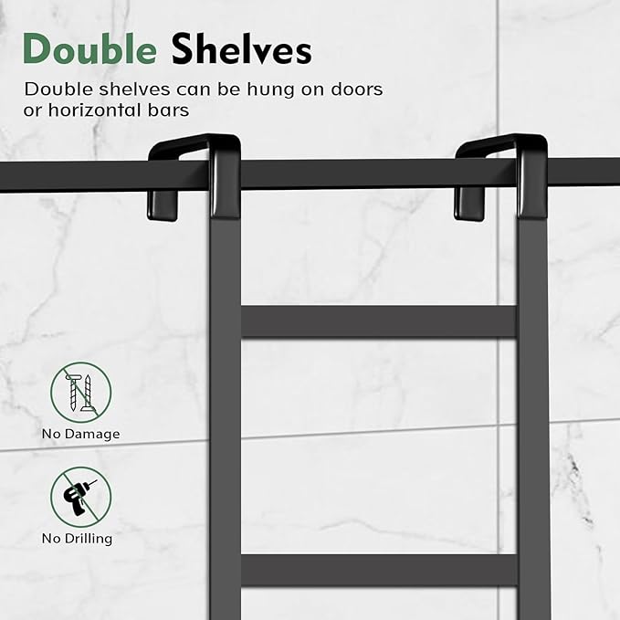 Shower Caddy, Hanging Organizer Rack with Hooks and Adhesives, No Drilling, Rustproof Stainless Steel Bathroom Organizer Bathroom Shower Shelves for Inside Black