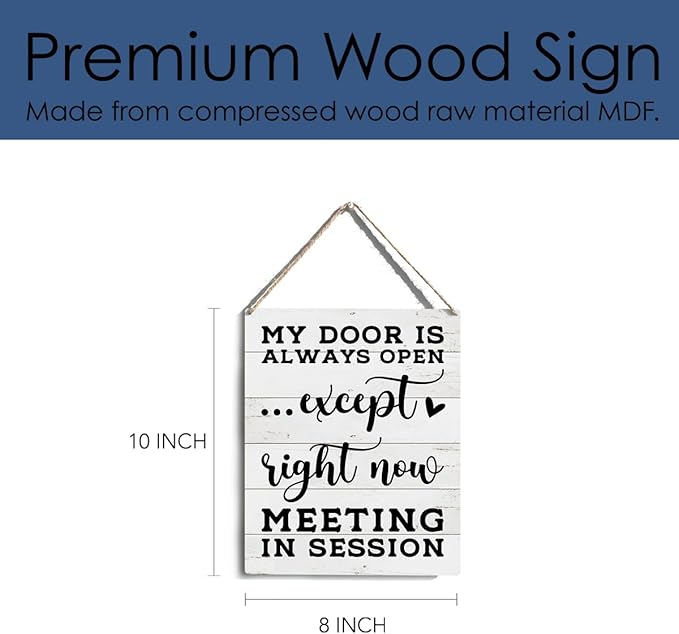 Office Door Hanger, Meeting in Session Sign, Office Door Do Not Disturb Sign, Wooden Hanging Plaque 10 x 8 Inch, For Office Bedroom Living Room Home Decor Gifts