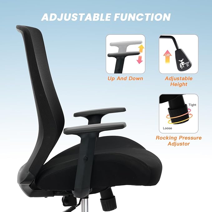 Heavy Duty Big and Tall Office Chair 400lb for Heavy People, Ergonomic Wide Desk Chair Black Mesh Office Chair with Lumbar Support, Adjustable Height and Armrests