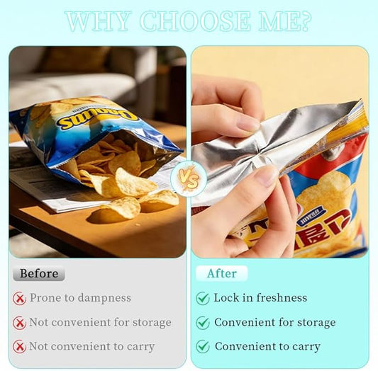 Mini Bag Sealer, 2-in-1 Rechargeable Magnetic Food Sealer & Cutter, USB Portable Handheld Heat Sealing Tool for Snacks, Chips, Vegetables to Keep Food Fresh (White+Blue,2PCS)