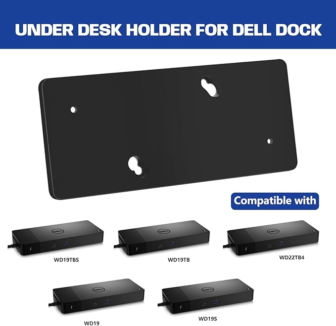 Under Desk Mount for Dell WD19 / WD19S / WD19TBS / WD19TB / WD22TB4 Dock + Power Bricks (for 180W and 130W), Docking Station & Power Bricks Holder