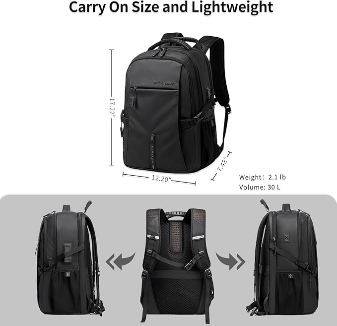 ARCTIC HUNTER AH Business Laptop Backpack for Men Work Commuting, 30L Large Travel Carry On Backpack Flight Approved for Airplane, Professional Adult College Backpacks Casual Daypack, Black