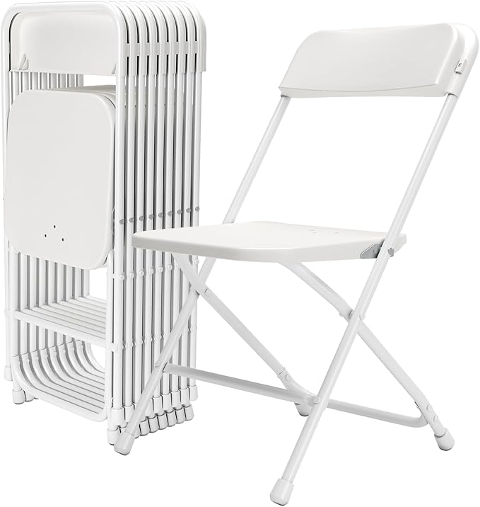 Folding Chair10Pack,White Folding Chairs for Indoor Outdoor,Portable Plastic Stackable Commercial Seat with Steel Frame 350lb.Capacity for Party Events Wedding Dining Picnic Office