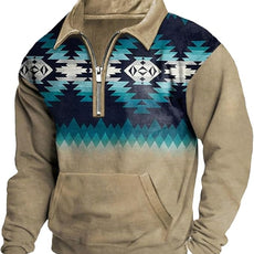 Western Sweatshirts for Men Aztec Cowboy Vintage Graphic Fleece Hoodie Mens Quarter Zip Pullover Country Jacket
