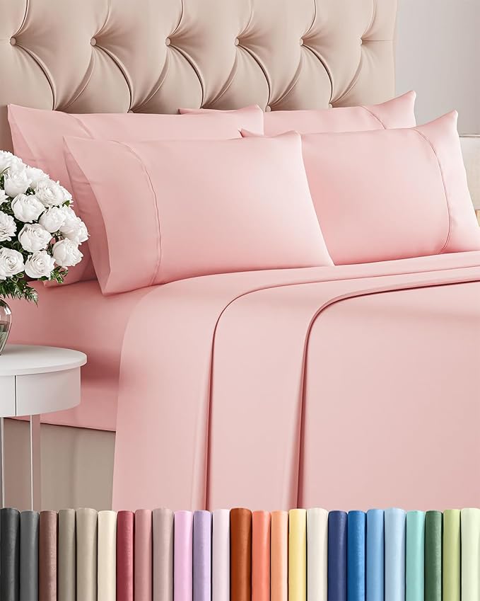 Full 6 Piece Sheet Set - Cooling and Breathable Bed Sheets - Hotel Luxury Bed Sheets for Women, Men, Kids & Teens - Bedding with Deep Pockets & Easy Fit - Soft and Wrinkle Free - Full Baby Pink Sheets
