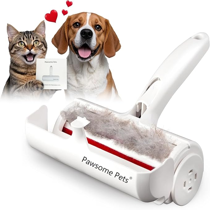 Pawsome Pets Pet Hair Remover Gift Set Reusable Lint Roller Cat and Dog Hair Remover for Furniture, Couch, Carpet, Clothing and Bedding - Portable, Multi-Surface Fur Removal Tool