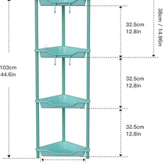 Orimade Rustproof 4 Tier Floor Standing Corner Shower Caddy Organizer, Plastic Metal Splicing Floor Corner Shelf Rack Stands for Bathroom, Blue