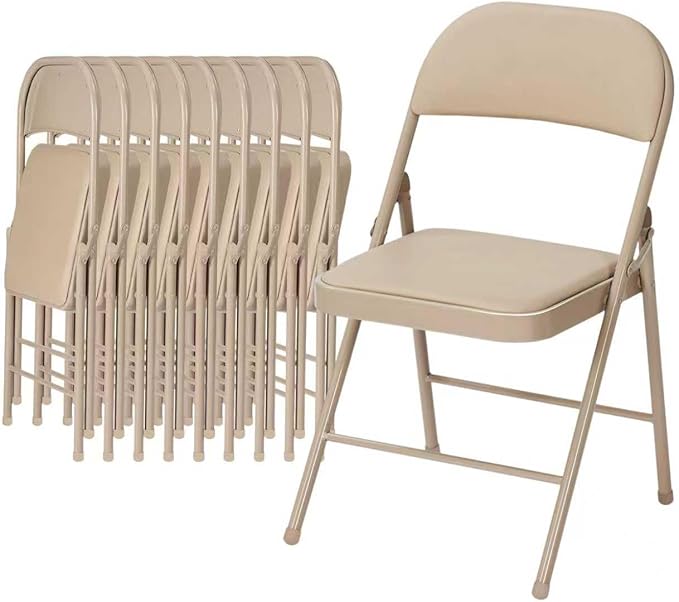 10 Pack Folding Chairs with Padded Cushion and Back, Khaki Portable and Foldable Chairs with Durable Metal Frame for Indoor Outdoor Office Party Events Kitchen, 330lbs Capacity