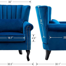 Accent Chairs Set of 2 with Arm Comfy Living Room Chair Mid-Century Modern Wingback Side Chair Velvet Single Sofa Couch for Bedroom Guest Room, Blue