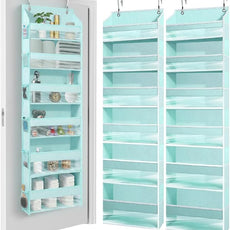 HOMELUX THEORY UPGRADED Over The Door Organizer Hanging - 100D EXTRA THICK & 50lbs HUGE CAPACITY 6 Large Front & 12 Side Pockets, Over The Door Shoe Organizer, Hanging Closet Organizer (Baby Blue 2pc)