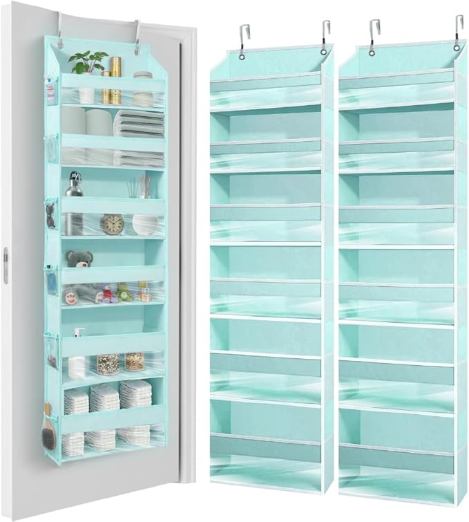 HOMELUX THEORY UPGRADED Over The Door Organizer Hanging - 100D EXTRA THICK & 50lbs HUGE CAPACITY 6 Large Front & 12 Side Pockets, Over The Door Shoe Organizer, Hanging Closet Organizer (Baby Blue 2pc)