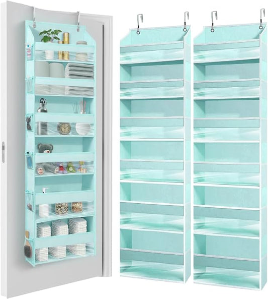 HOMELUX THEORY UPGRADED Over The Door Organizer Hanging - 100D EXTRA THICK & 50lbs HUGE CAPACITY 6 Large Front & 12 Side Pockets, Over The Door Shoe Organizer, Hanging Closet Organizer (Baby Blue 2pc)