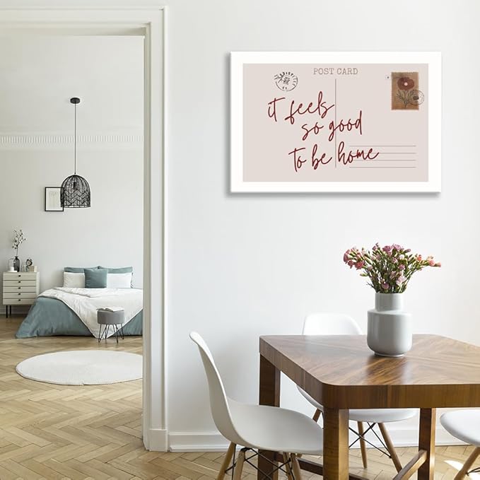 Retro Postcard Posters Neutral Feels So Good To Be Home Wall Art Trendy Pink Girly Room Decor Funky Quotes Canvas Prints Modern Stamp Sign Aesthetic for College Dorm Apartment Bedroom 12x16in Unframed