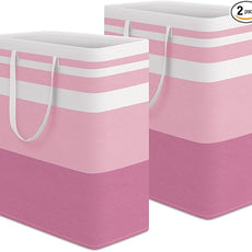 HomeHacks 2 Pack Large Laundry Baskets, Waterproof, Freestanding Laundry Hampers, Collapsible Clothes Hamper with Reinforced Handles in Laundry, College Dorm, Bathroom, Bedroom (Pink, 125Lx2)