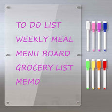 Acrylic Magnetic Dry Erase Board for Fridge, Clear Whiteboard for Refrigerator, Notepad Memo to Do/Grocery List White Board, w/ 8 Colors Markers, 15