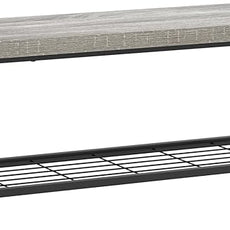 FOLUBAN Entryway Bench, Vintage Wood and Metal Storage Bench with Metal Shelf, Indoor Shoe Rack Bench Seat for Living Room, Bedroom, Hallway, Entrance, Light Grey, 47 Inch