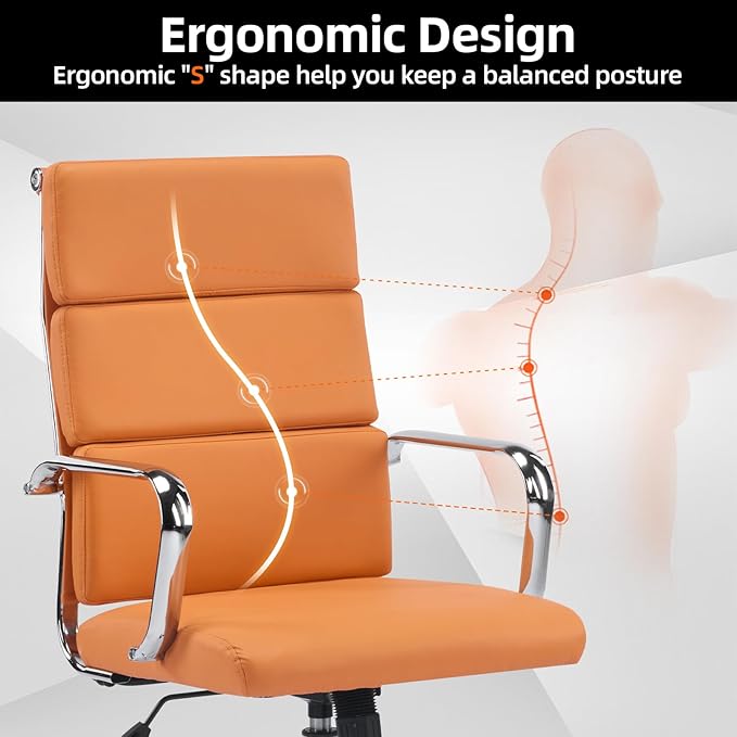 Office Chair, Ergonomic Adjustable Desk Chair, Mid Back Executive Comfortable Leather Lumbar Support Home Computer Chair with Padded Seat Swivel Wheels